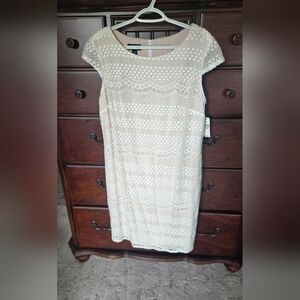 NWT,AB Studio Cream Lace Midi Dress, Sz. 16